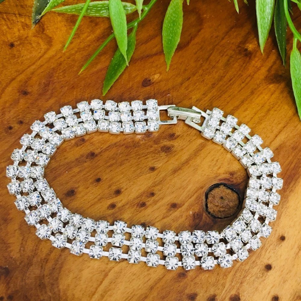 Vintage Sparkling Bling prom wedding party Rhinestone 3-Row Bracelet 4214